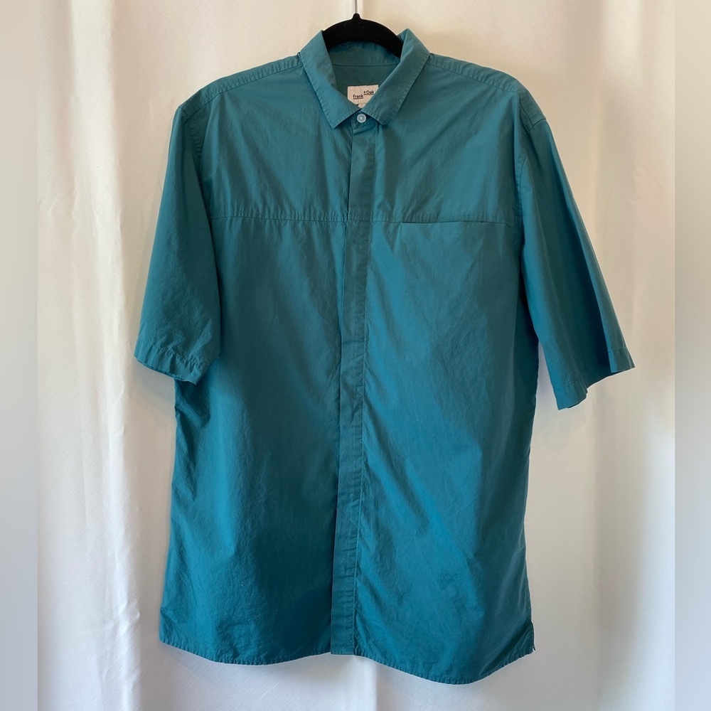 Frank And Oak  100% Cotton Teal Short Sleeve Button Up Shirt Large Preppy Office